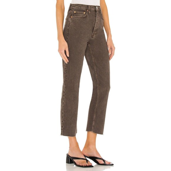RE/DONE 70s Ultra High Rise Stove Pipe Jeans Womens Size 25 Brown Straight Leg - Picture 2 of 16
